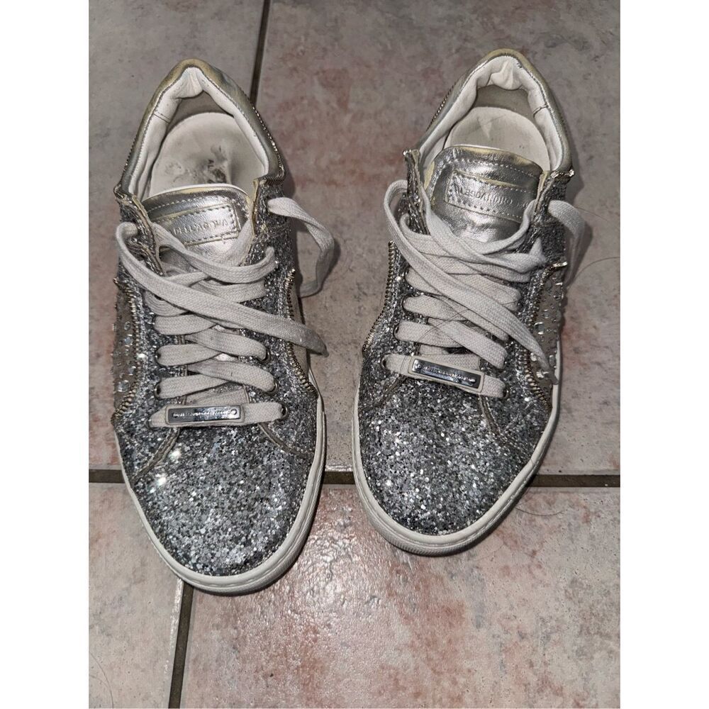 Alessandro Dell’ Acqua Leather Lace-up Glitter Rhinestone Sneaker